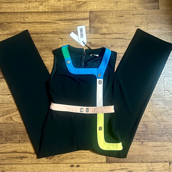 Too Tang • Large • Black W/ Color Block • Bling Diamond Stones • Jumpsuit • New - Picture 2 of 16